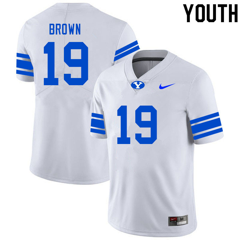 Youth #19 Javelle Brown BYU Cougars College Football Jerseys Sale-White - Click Image to Close